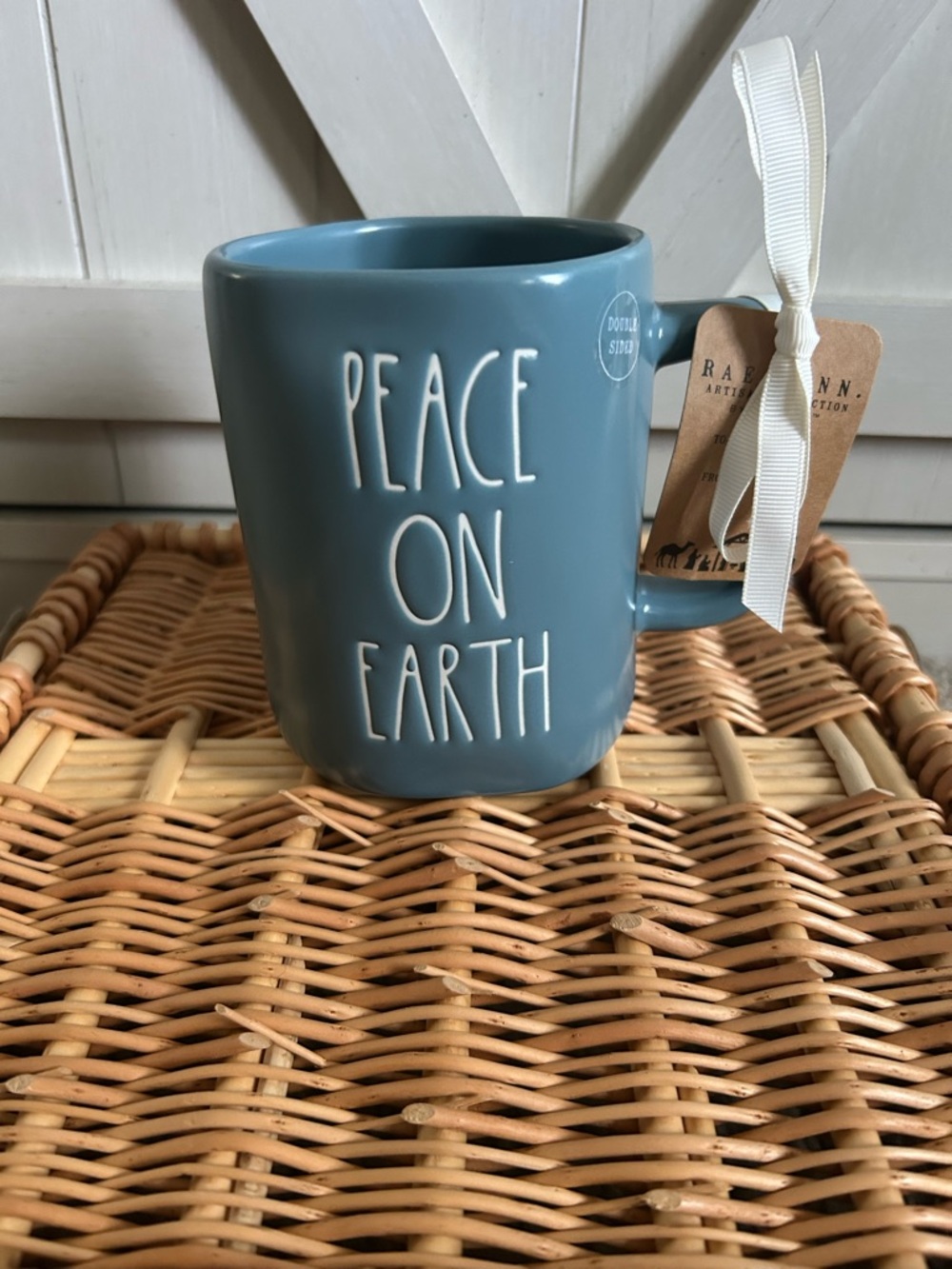 NWT Rae Dunn Blue 'Peace On Earth' Ceramic Mug